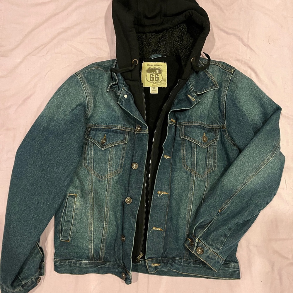 Route 66 Denim Jacket with Black Hood